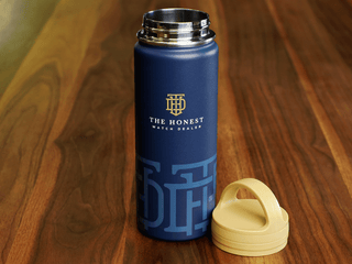 THE HONEST WATCH DEALER BLUE AND GOLD STAINLESS STEEL DRINKS CONTAINER WITH BOX