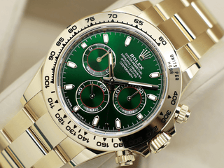 GENTS ROLEX DAYTONA 18ct YELLOW GOLD JOHN MAYER 116508 GREEN DIAL UNWORN 2021 B&P