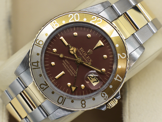 ROLEX GMT-MASTER ROOT BEER 1675 18ct YELLOW GOLD/STEEL NIPPLE DIAL WARRANTY 1980 UK B&P