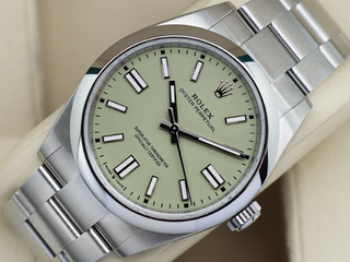GENTS ROLEX OYSTER PERPETUAL 41mm 134300 STAINLESS STEEL PISTACHIO DIAL UNWORN STICKERS 2025 UK B&P