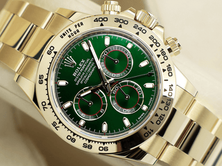 GENTS ROLEX DAYTONA 18ct YELLOW GOLD JOHN MAYER 116508 GREEN DIAL UNWORN 2021 B&P