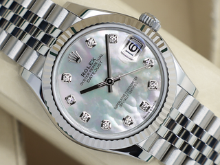 LADIES ROLEX DATEJUST MIDSIZE 31mm 278274 STEEL WHITE MOTHER OF PEARL DIAMOND DIAL WARRANTY 2025 UK B&P