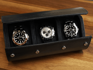THE LUXURY WATCH COMPANY VEGAN LEATHER TRIPLE WATCH ROLL WITH SLEEVE AND BOX