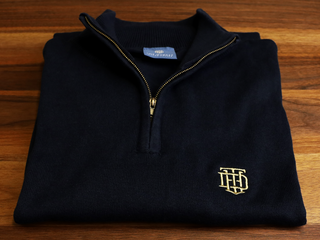 THE HONEST WATCH DEALER COTTON 1/4 ZIP JUMPER IN NAVY BLUE