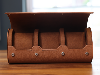 THE LUXURY WATCH COMPANY REAL LEATHER TRIPLE WATCH ROLL WITH SLEEVE AND BOX