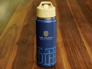 THE HONEST WATCH DEALER BLUE AND GOLD STAINLESS STEEL DRINKS CONTAINER WITH BOX