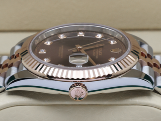 GENTS ROLEX DATEJUST 41mm 126331 18ct ROSE GOLD/STEEL CHOCOLATE DIAMOND DOT DIAL WARRANTY 2022 UK B&P