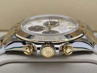 GENTS ROLEX DAYTONA 18ct GOLD/STEEL 116523 WHITE ARABIC RACING DIAL WARRANTY 2015 B&P