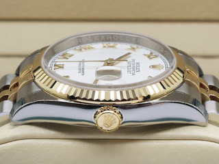 ROLEX DATEJUST 36mm 116233 YELLOW GOLD STAINLESS STEEL WHITE ROMAN NUMERAL DIAL WARRANTY STICKERS 2015 B&P