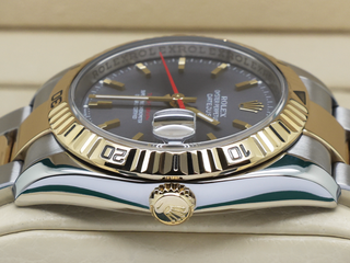 ROLEX DATEJUST 36mm TURN-O-GRAPH 116263 18CT YELLOW GOLD/STEEL GREY DIAL WARRANTY 2004 B&P
