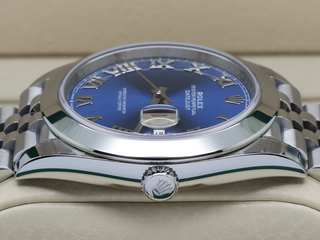 GENTS ROLEX DATEJUST 41mm 126300 STAINLESS STEEL BLUE AZZURRO ROMAN NUMERAL DIAL UNWORN STICKERS 2025 UK B&P