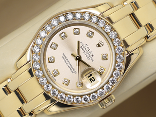 LADIES ROLEX PEARLMASTER 29mm 80318 18CT YELLOW GOLD FACTORY DIAMOND DIAL/DIAMOND BEZEL WARRANTY 2003 UK B&P