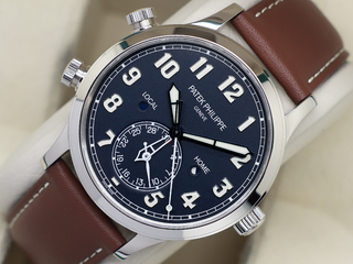 GENTS PATEK PHILIPPE CALATRAVA PILOT TRAVEL TIME 5524G 42mm 18CT WHITE GOLD WARRANTY 2022 UK B&P