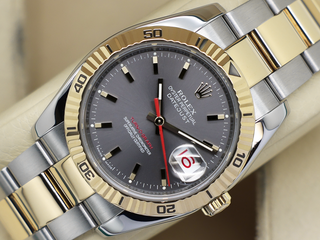 ROLEX DATEJUST 36mm TURN-O-GRAPH 116263 18CT YELLOW GOLD/STEEL GREY DIAL WARRANTY 2004 B&P