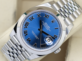 GENTS ROLEX DATEJUST 41mm 126300 STAINLESS STEEL BLUE AZZURRO ROMAN NUMERAL DIAL UNWORN STICKERS 2025 UK B&P