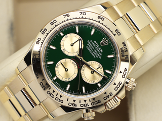 GENTS ROLEX DAYTONA 18ct YELLOW GOLD JOHN MAYER 2.0 126508 GREEN DIAL WARRANTY 2026 UK B&P
