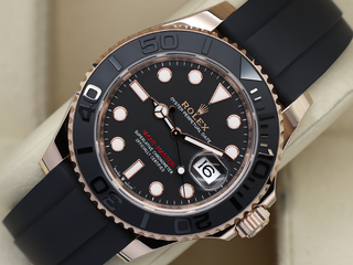 GENTS ROLEX YACHT-MASTER 40mm 126655 18ct ROSE GOLD OYSTERFLEX BLACK DIAL UNWORN STICKERS 2025 UK B&P