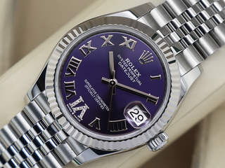 LADIES ROLEX DATEJUST MIDSIZE 31mm 278274 STEEL AUBERGINE DIAMOND ROMAN NUMERAL DIAL UNWORN FULL STICKERS 2024 B&P