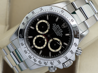 GENTS ROLEX ZENITH DAYTONA 16520 STAINLESS STEEL BLACK PATRIZZI DIAL WARRANTY 1997 B&P