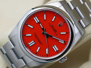 GENTS ROLEX OYSTER PERPETUAL 41mm 124300 STAINLESS STEEL CORAL RED DIAL WARRANTY 2022 B&P