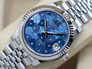 LADIES ROLEX DATEJUST MIDSIZE 31mm 278274 STEEL AZZURRO 'FLORAL' MOTIF DIAMOND DIAL WARRANTY2025 B&P