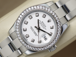 LADIES ROLEX DATEJUST 26mm 179384 STAINLESS STEEL FACTORY DIAMOND DIAL/DIAMOND BEZEL WARRANTY 2015 UK B&P