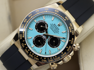 GENTS ROLEX DAYTONA 18ct YELLOW GOLD OYSTERFLEX 'TIFFANY' TURQUOISE BLUE 126518LN NEW MODEL UNWORN 2026 UK B&P