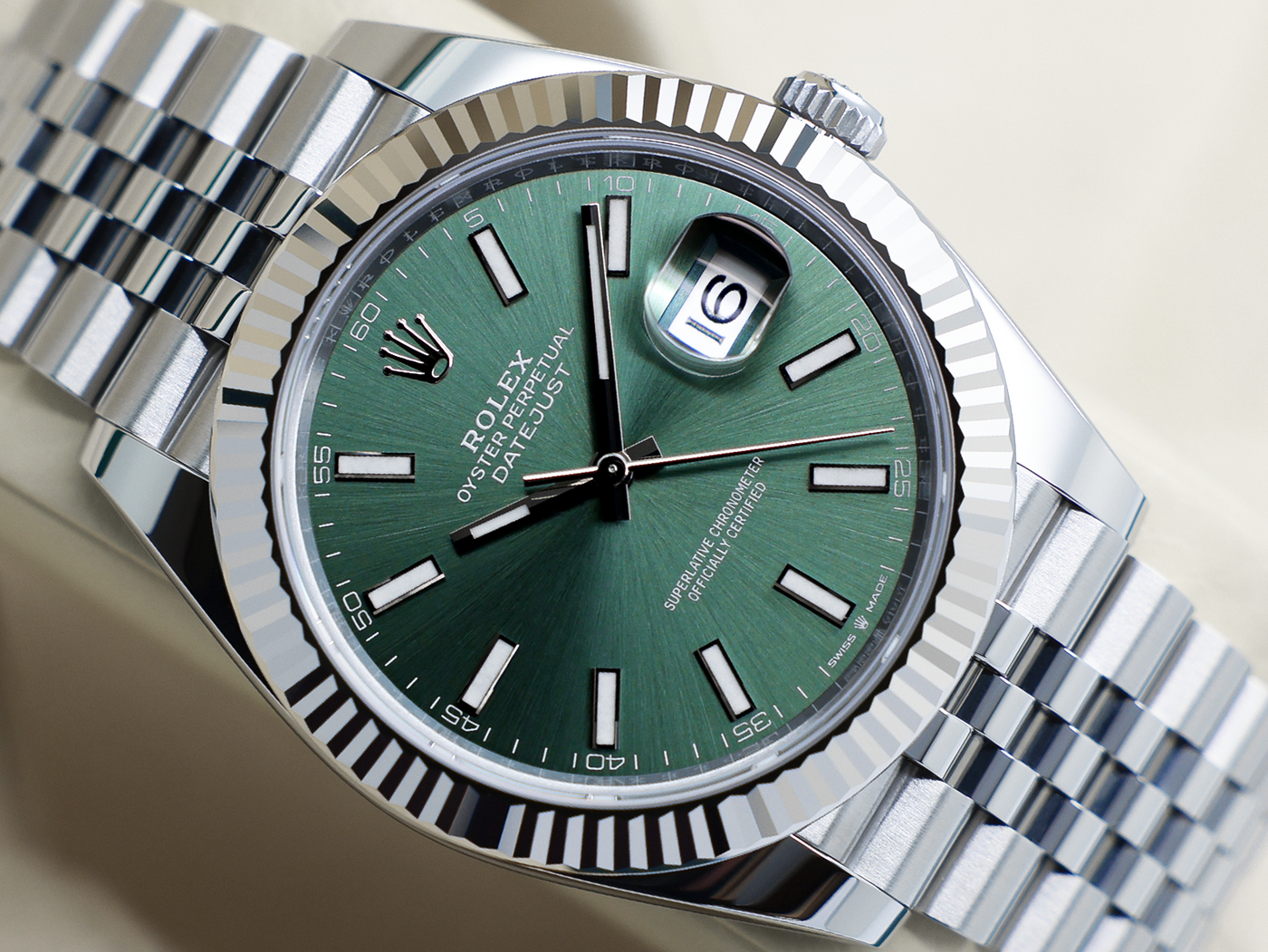 GENTS ROLEX GENTS ROLEX DATEJUST 41mm 126334 STAINLESS STEEL MINT GREEN DIAL WARRANTY 2025 UK B&P