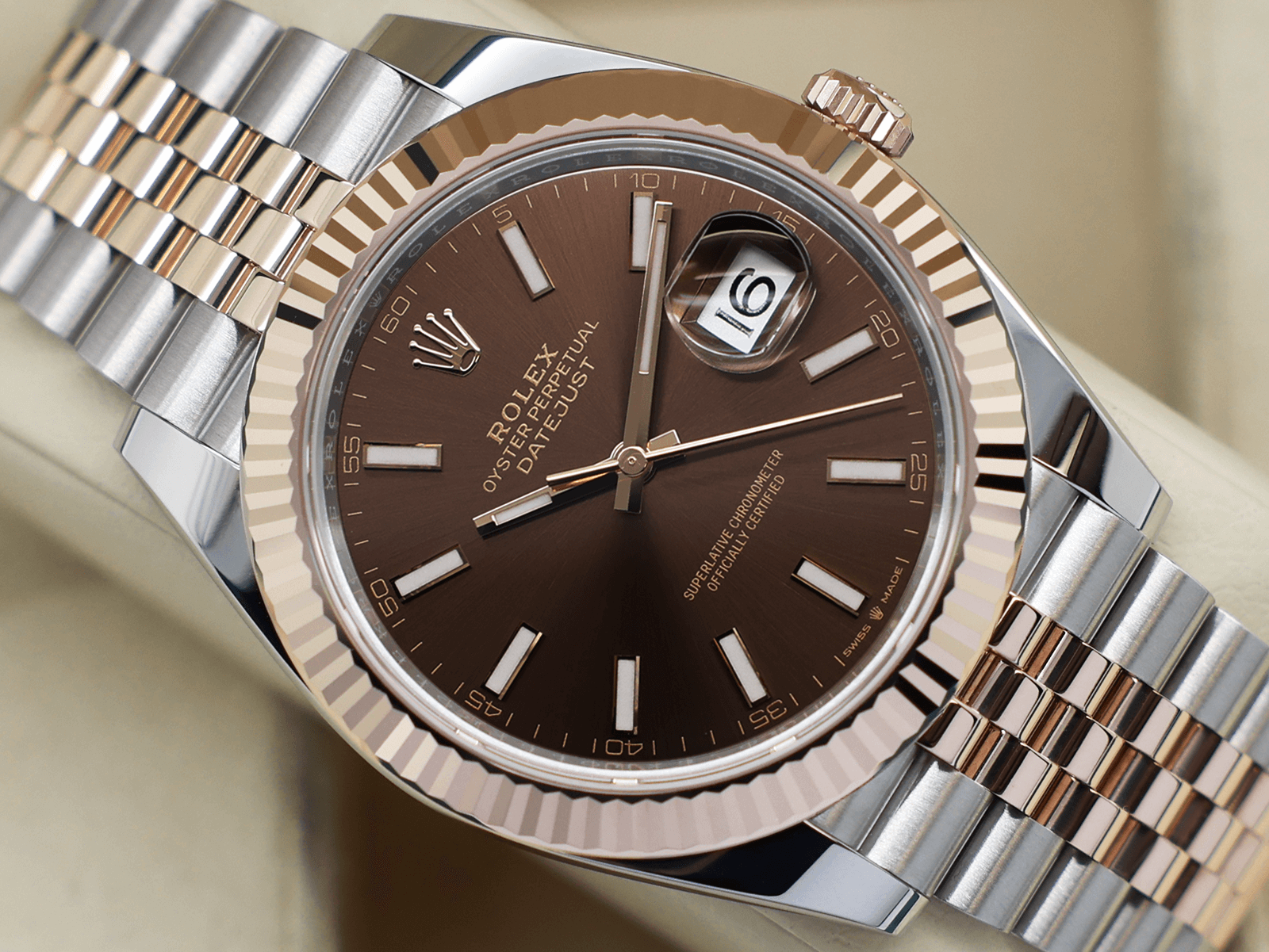 GENTS ROLEX DATEJUST 41mm 126331 18ct ROSE GOLD/STEEL CHOCOLATE