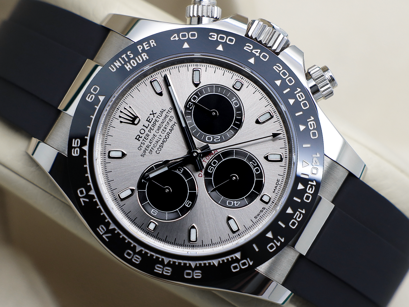 GENTS ROLEX GENTS ROLEX DAYTONA 18ct WHITE GOLD OYSTERFLEX GHOST 116519LN WARRANTY 2017 UK B&P