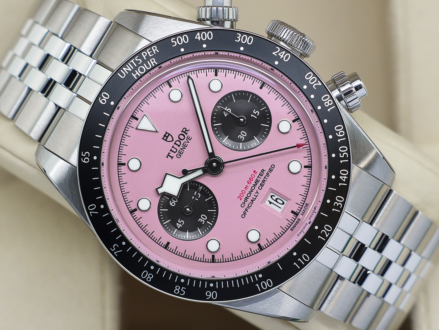 GENTS TUDOR GENTS TUDOR BLACK BAY CHRONO MIAMI PINK 79360N STAINLESS STEEL WARRANTY 2025 UK B&P