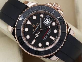 GENTS ROLEX YACHT-MASTER 40mm 126655 18ct ROSE GOLD OYSTERFLEX BLACK DIAL WARRANTY STICKERS 2016 B&P
