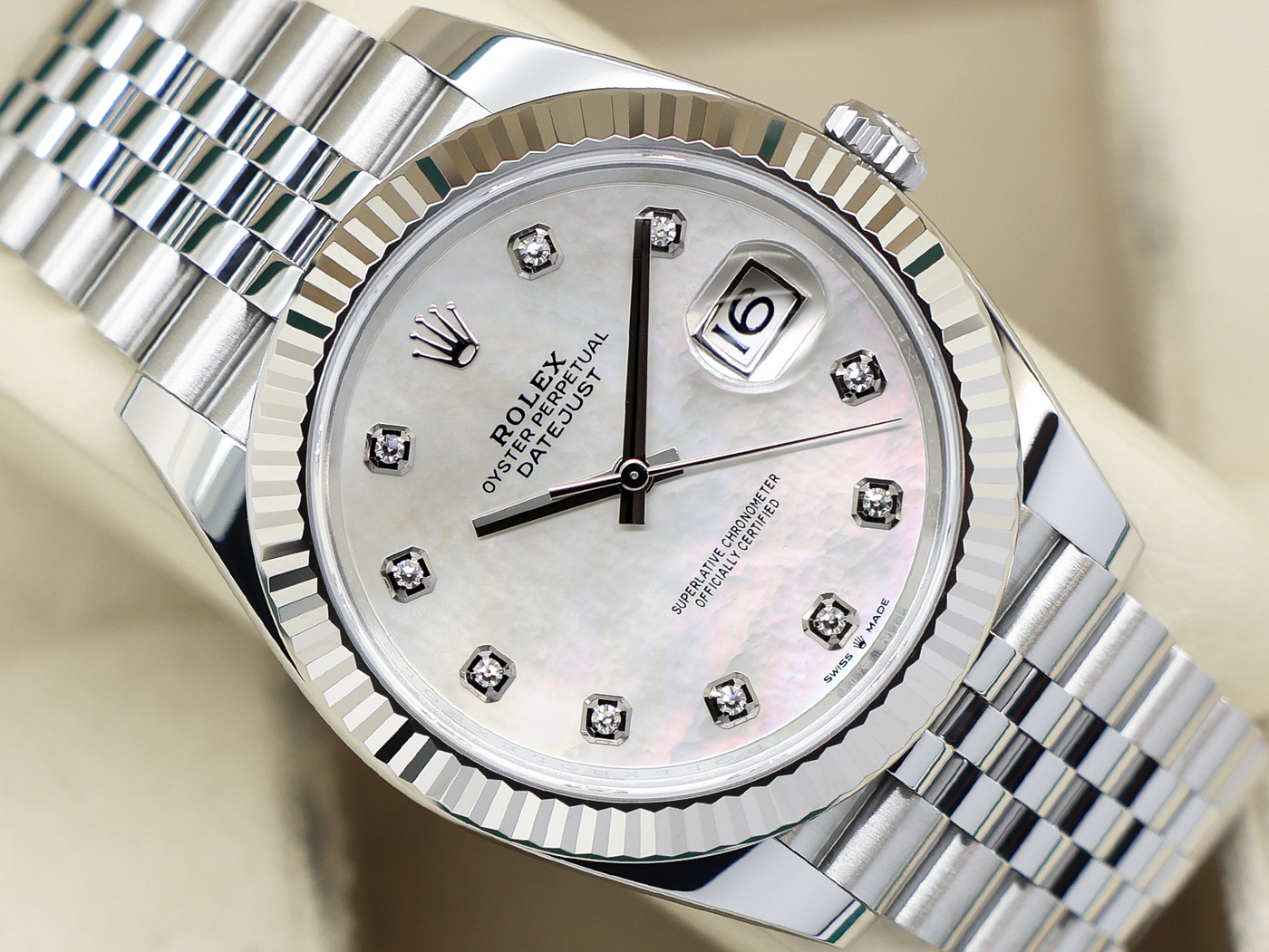 Rolex ROLEX DATEJUST 41mm 126334 STEEL WHITE MOTHER OF PEARL DIAMOND DIAL WARRANTY 2023 UK B&P