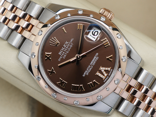 LADIES ROLEX DATEJUST MIDSIZE 31mm 178341 ROSE GOLD/STEEL CHOCOLATE DIAMOND DIAL/DIAMOND BEZEL WARRANTY 2013 B&P