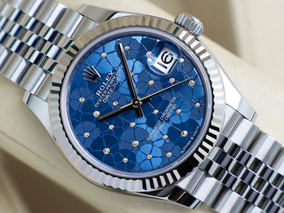 LADIES ROLEX DATEJUST MIDSIZE 31mm 278274 STEEL AZZURRO 'FLORAL' MOTIF DIAMOND DIAL WARRANTY2025 B&P
