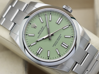 GENTS ROLEX OYSTER PERPETUAL 41mm 134300 STAINLESS STEEL PISTACHIO DIAL UNWORN STICKERS 2026 UK B&P
