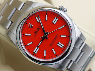GENTS ROLEX OYSTER PERPETUAL 41mm 124300 STAINLESS STEEL CORAL RED DIAL WARRANTY 2022 B&P