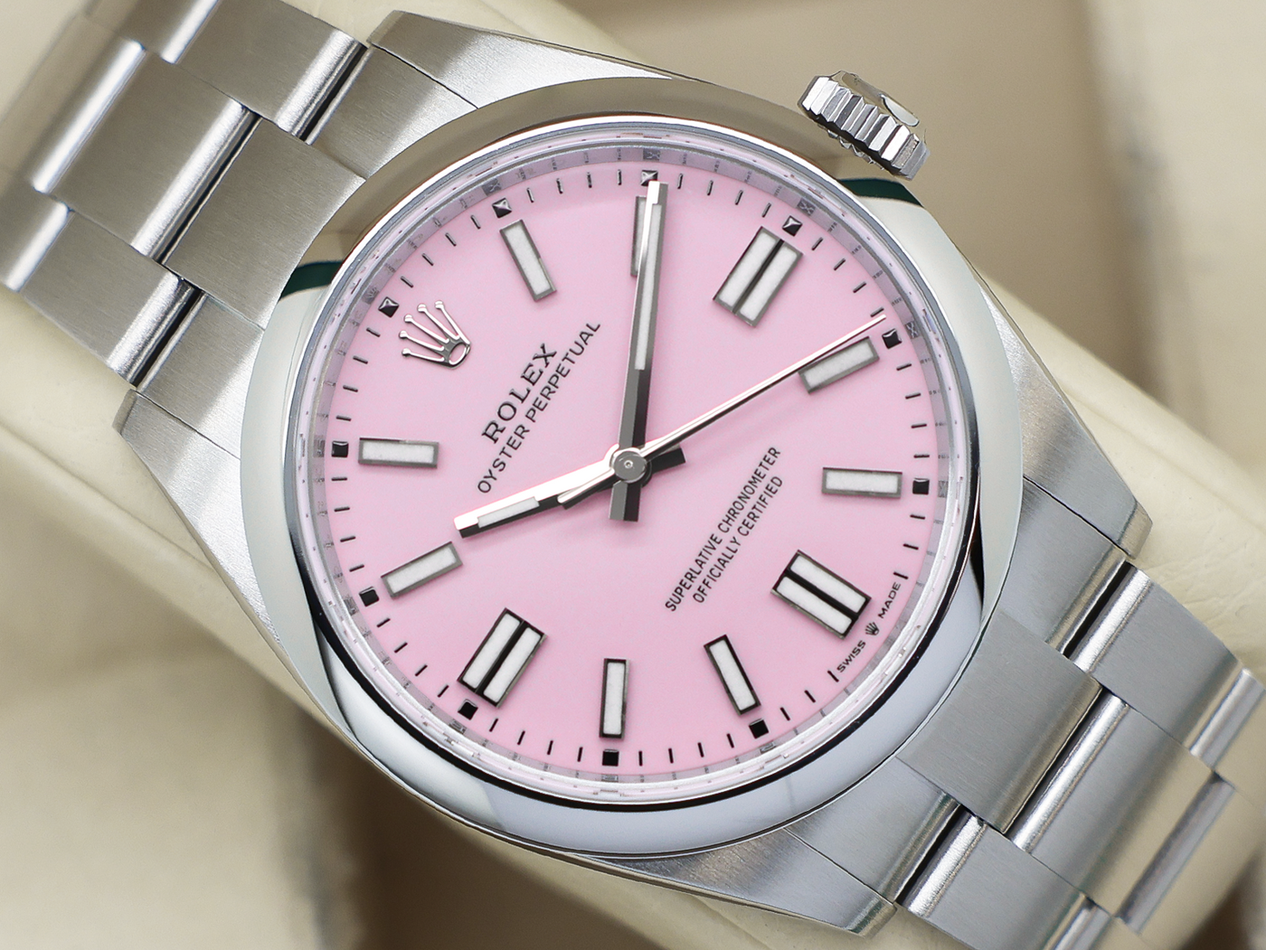 GENTS ROLEX GENTS ROLEX OYSTER PERPETUAL 41mm 134300 STAINLESS STEEL CANDY PINK DIAL UNWORN 2026 UK B&P
