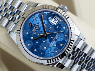 LADIES ROLEX DATEJUST MIDSIZE 31mm 278274 STEEL AZZURRO 'FLORAL' MOTIF DIAMOND DIAL WARRANTY2025 B&P