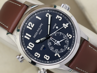 GENTS PATEK PHILIPPE CALATRAVA PILOT TRAVEL TIME 5524G 42mm 18CT WHITE GOLD WARRANTY 2022 UK B&P