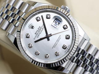 ROLEX DATEJUST 36mm 126234 STEEL WHITE MOTHER OF PEARL DIAMOND DIAL WARRANTY 2024 UK B&P