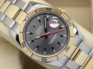 ROLEX DATEJUST 36mm TURN-O-GRAPH 116263 18CT YELLOW GOLD/STEEL GREY DIAL WARRANTY 2004 B&P