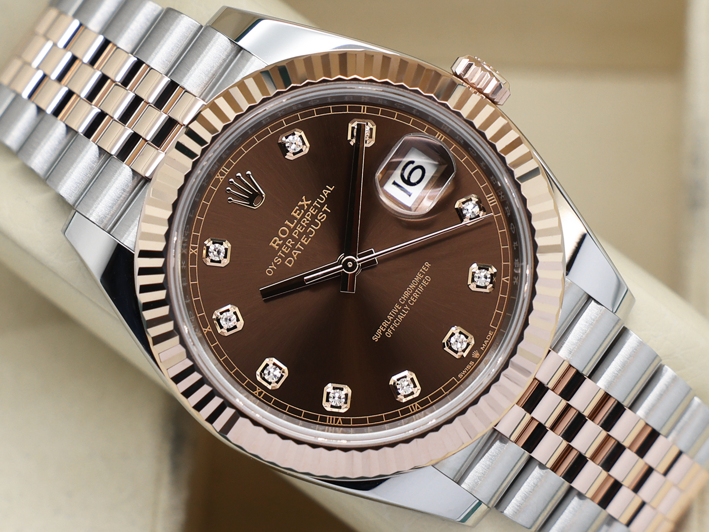GENTS ROLEX GENTS ROLEX DATEJUST 41mm 126331 18ct ROSE GOLD/STEEL CHOCOLATE DIAMOND DOT DIAL WARRANTY 2022 UK B&P