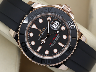 GENTS ROLEX YACHT-MASTER 40mm 126655 18ct ROSE GOLD OYSTERFLEX BLACK DIAL WARRANTY STICKERS 2025 UK B&P