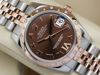 LADIES ROLEX DATEJUST MIDSIZE 31mm 178341 ROSE GOLD/STEEL CHOCOLATE DIAMOND DIAL/DIAMOND BEZEL WARRANTY 2013 B&P