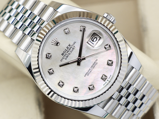 ROLEX DATEJUST 41mm 126334 STEEL WHITE MOTHER OF PEARL DIAMOND DIAL WARRANTY 2023 UK B&P