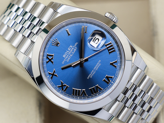 GENTS ROLEX DATEJUST 41mm 126300 STAINLESS STEEL BLUE AZZURRO ROMAN NUMERAL DIAL UNWORN STICKERS 2025 UK B&P