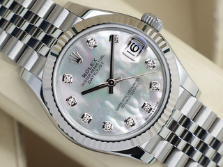 LADIES ROLEX DATEJUST MIDSIZE 31mm 278274 STEEL WHITE MOTHER OF PEARL DIAMOND DIAL WARRANTY 2025 UK B&P