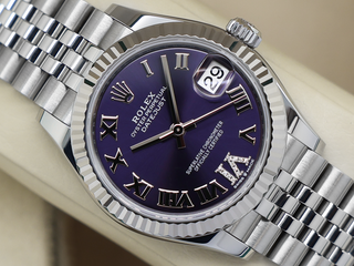 LADIES ROLEX DATEJUST MIDSIZE 31mm 278274 STEEL AUBERGINE DIAMOND ROMAN NUMERAL DIAL UNWORN FULL STICKERS 2024 B&P