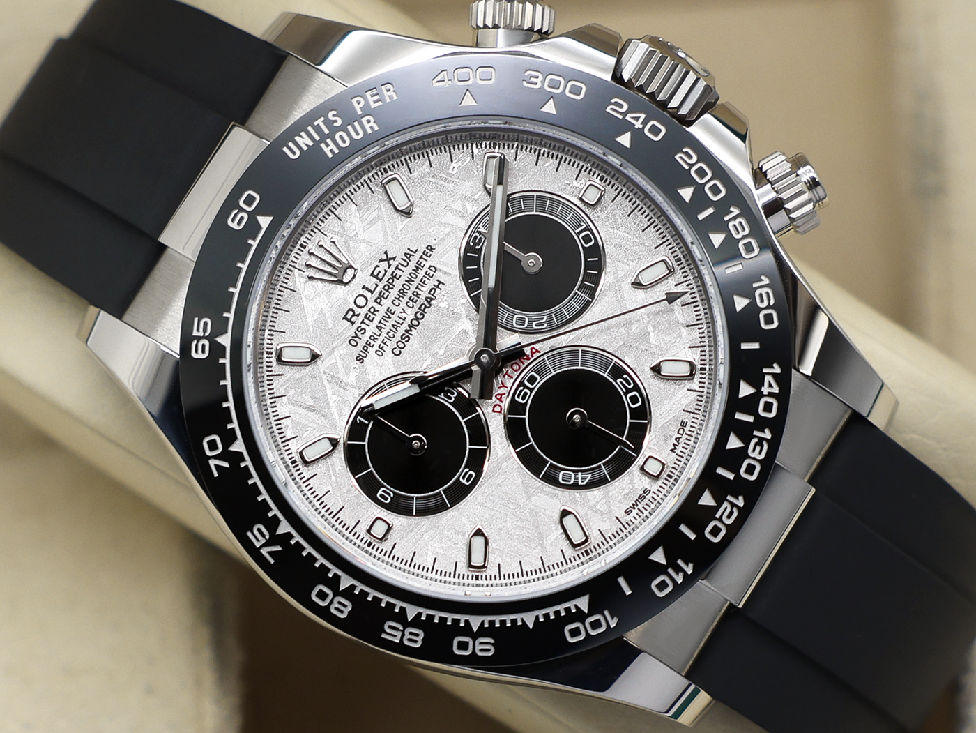 GENTS ROLEX GENTS ROLEX DAYTONA 18ct WHITE GOLD OYSTERFLEX METEORITE 116519LN UNWORN 2023 UK B&P